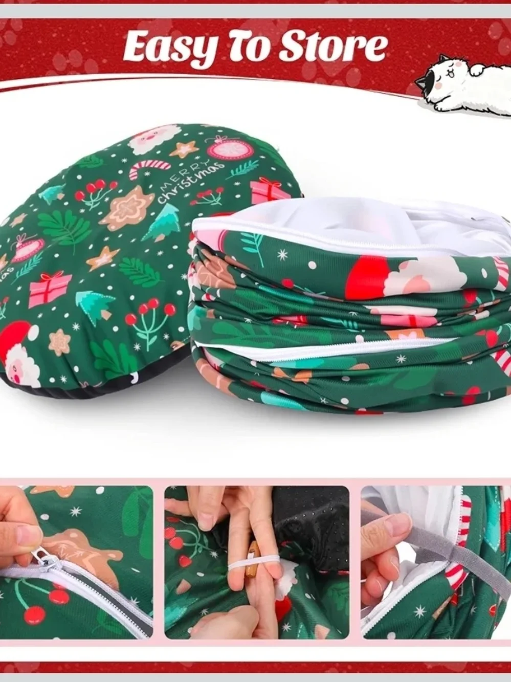 Holiday Cat Tunnel & Bed - Green Christmas Print